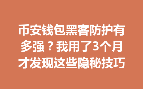 币安钱包黑客防护有多强？我用了3个月才发现这些隐秘技巧 一