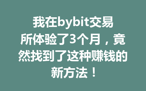 我在bybit交易所体验了3个月,竟然找到了这种赚钱的新方法! 一
