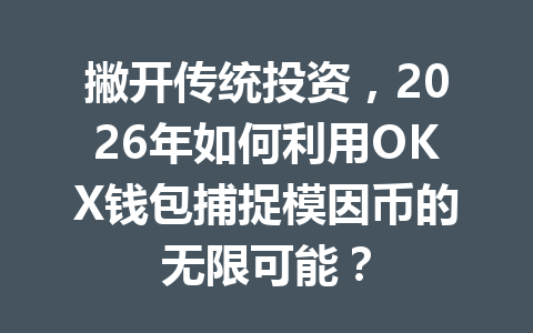 撇开传统投资,2026年如何利用OKX钱包捕捉模因币的无限可能? 一