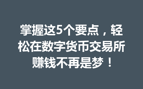 掌握这5个要点,轻松在数字货币交易所赚钱不再是梦! 一