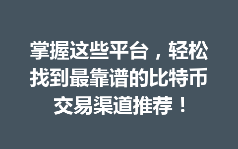 掌握这些平台,轻松找到最靠谱的比特币交易渠道推荐! 一