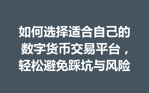 如何选择适合自己的数字货币交易平台，轻松避免踩坑与风险 一