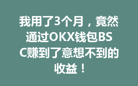 我用了3个月,竟然通过OKX钱包BSC赚到了意想不到的收益! 一
