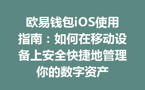 欧易钱包iOS使用指南:如何在移动设备上安全快捷地管理你的数字资产 一