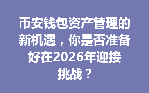 币安钱包资产管理的新机遇,你是否准备好在2026年迎接挑战? 一