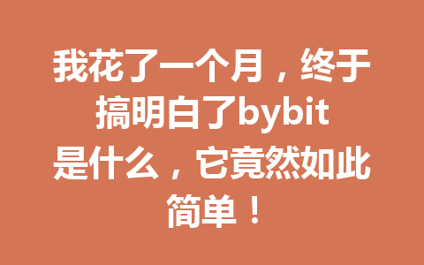 我花了一个月,终于搞明白了bybit是什么,它竟然如此简单! 一