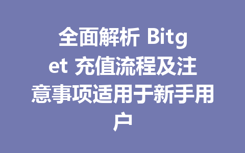 全面解析 Bitget 充值流程及注意事项适用于新手用户 一