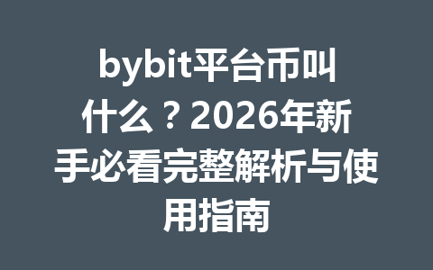 bybit平台币叫什么？2026年新手必看完整解析与使用指南 一