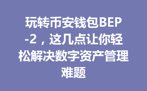 玩转币安钱包BEP-2,这几点让你轻松解决数字资产管理难题 一