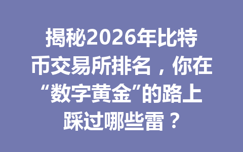 揭秘2026年比特币交易所排名,你在“数字黄金”的路上踩过哪些雷? 一