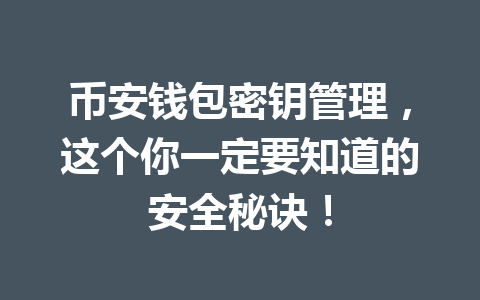 币安钱包密钥管理,这个你一定要知道的安全秘诀! 一