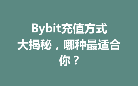Bybit充值方式大揭秘,哪种最适合你? 一