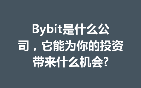 Bybit是什么公司,它能为你的投资带来什么机会? 一