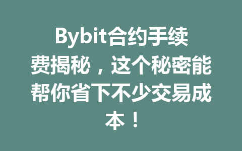 Bybit合约手续费揭秘,这个秘密能帮你省下不少交易成本! 一