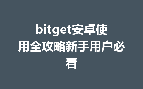 bitget安卓使用全攻略新手用户必看 一