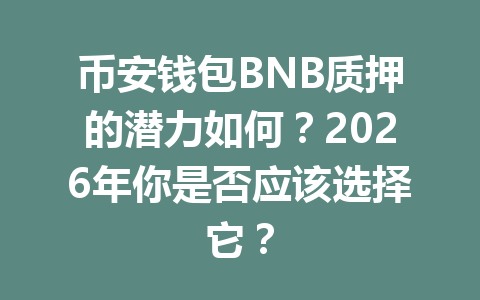 币安钱包BNB质押的潜力如何?2026年你是否应该选择它? 一