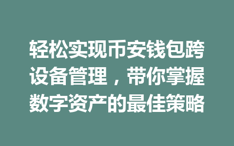 轻松实现币安钱包跨设备管理，带你掌握数字资产的最佳策略 一