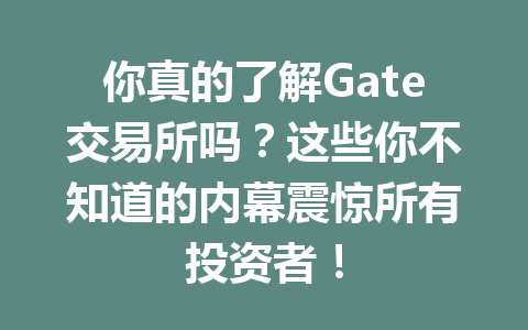 你真的了解Gate交易所吗？这些你不知道的内幕震惊所有投资者！ 一