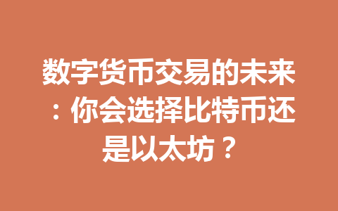 数字货币交易的未来：你会选择比特币还是以太坊？ 一