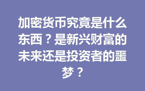 加密货币究竟是什么东西?是新兴财富的未来还是投资者的噩梦? 一