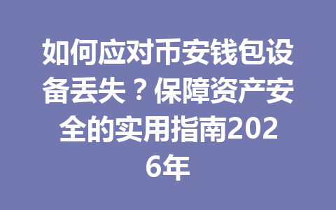 如何应对币安钱包设备丢失？保障资产安全的实用指南2026年 一