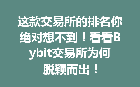 这款交易所的排名你绝对想不到!看看Bybit交易所为何脱颖而出! 一