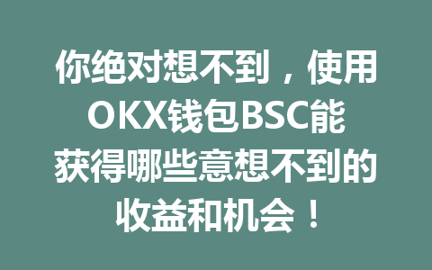 你绝对想不到，使用OKX钱包BSC能获得哪些意想不到的收益和机会！ 一