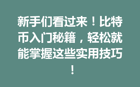新手们看过来!比特币入门秘籍,轻松就能掌握这些实用技巧! 一
