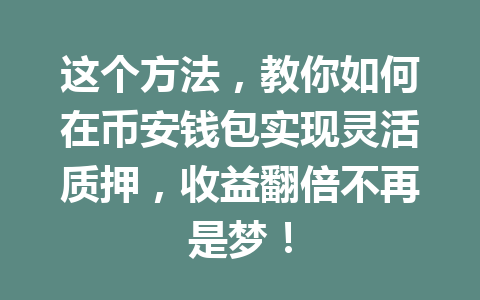 这个方法，教你如何在币安钱包实现灵活质押，收益翻倍不再是梦！ 一
