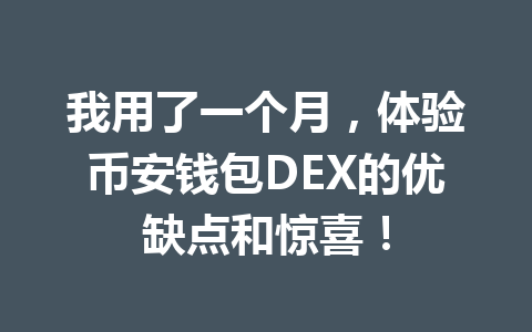 我用了一个月,体验币安钱包DEX的优缺点和惊喜! 一