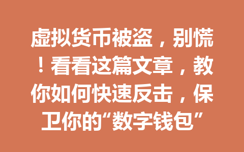 虚拟货币被盗，别慌！看看这篇文章，教你如何快速反击，保卫你的“数字钱包”！ 一