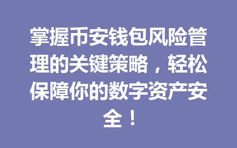 掌握币安钱包风险管理的关键策略，轻松保障你的数字资产安全！ 一