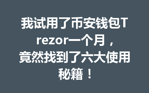 我试用了币安钱包Trezor一个月,竟然找到了六大使用秘籍! 一
