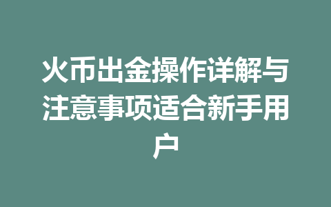 火币出金操作详解与注意事项适合新手用户 一
