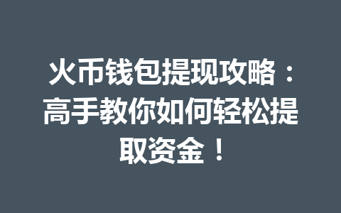 火币钱包提现攻略:高手教你如何轻松提取资金! 一