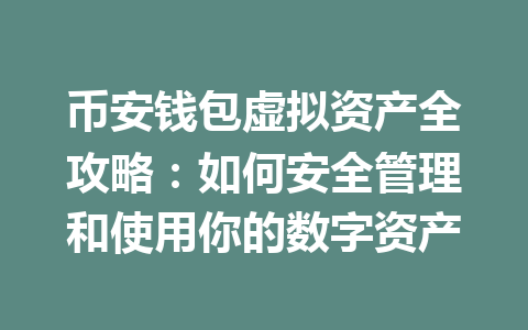 币安钱包虚拟资产全攻略：如何安全管理和使用你的数字资产 一