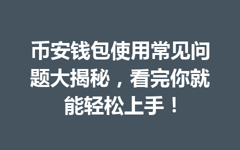 币安钱包使用常见问题大揭秘，看完你就能轻松上手！ 一