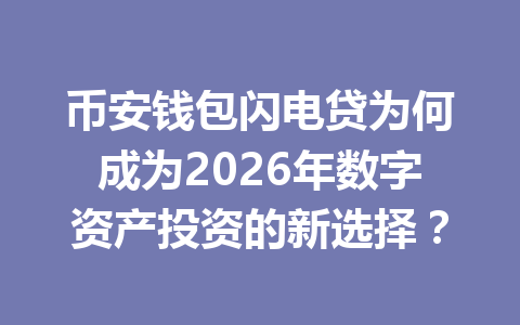 币安钱包闪电贷为何成为2026年数字资产投资的新选择? 一