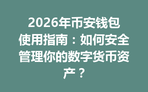 2026年币安钱包使用指南：如何安全管理你的数字货币资产？ 一
