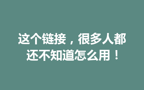 这个链接，很多人都还不知道怎么用！ 一