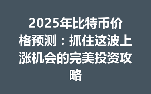 2025年比特币价格预测:抓住这波上涨机会的完美投资攻略 一