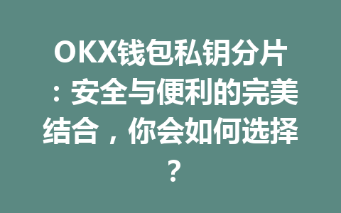 OKX钱包私钥分片:安全与便利的完美结合,你会如何选择? 一