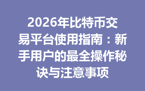 2026年比特币交易平台使用指南：新手用户的最全操作秘诀与注意事项 一