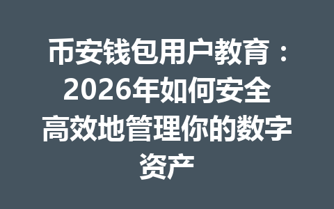 币安钱包用户教育:2026年如何安全高效地管理你的数字资产 一