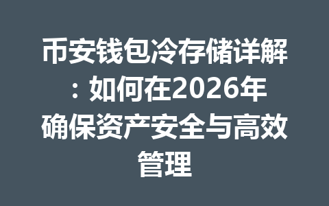 币安钱包冷存储详解：如何在2026年确保资产安全与高效管理 一