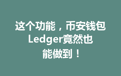 这个功能，币安钱包Ledger竟然也能做到！ 一