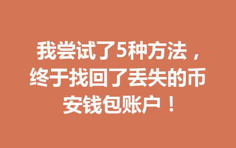 我尝试了5种方法,终于找回了丢失的币安钱包账户! 一