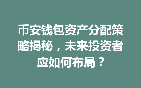 币安钱包资产分配策略揭秘,未来投资者应如何布局? 一