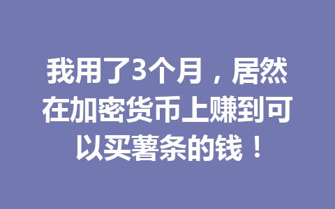 我用了3个月,居然在加密货币上赚到可以买薯条的钱! 一