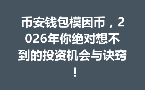 币安钱包模因币,2026年你绝对想不到的投资机会与诀窍! 一